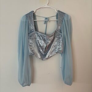 urban outfitters light blue cinderella crushed velvet puff long sleeve corset🩵